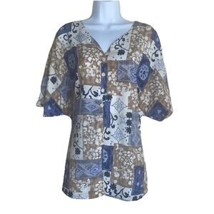VTG Heritage Road Woman Size 18W Boho Floral Button Up Summer Blouse Feminine